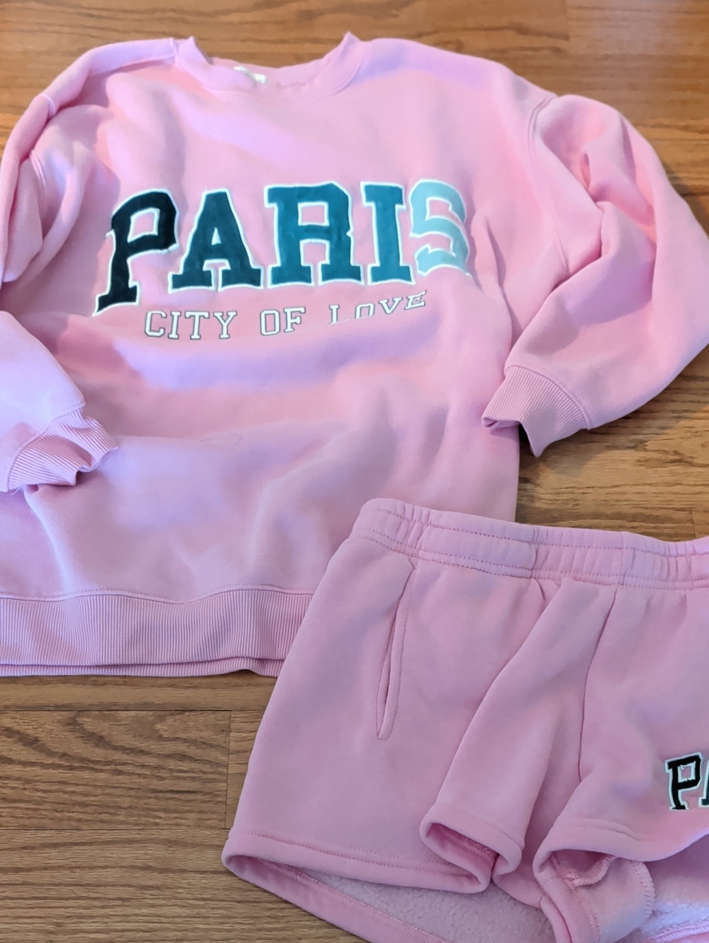 Womens Pink 'Paris City of Love' Sweater And Shorts Set